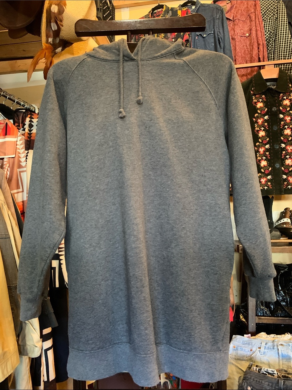 TNA Women's Mini Hoodie Dress in Heather Gray